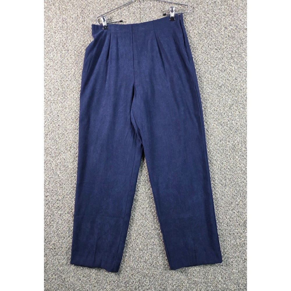 Susan Graver Pants Womens Medium Blue Good Faux Suede Pleated High Rise Straight